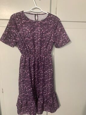Women’s Purple Floral Midi Dress with Ruffle Hem